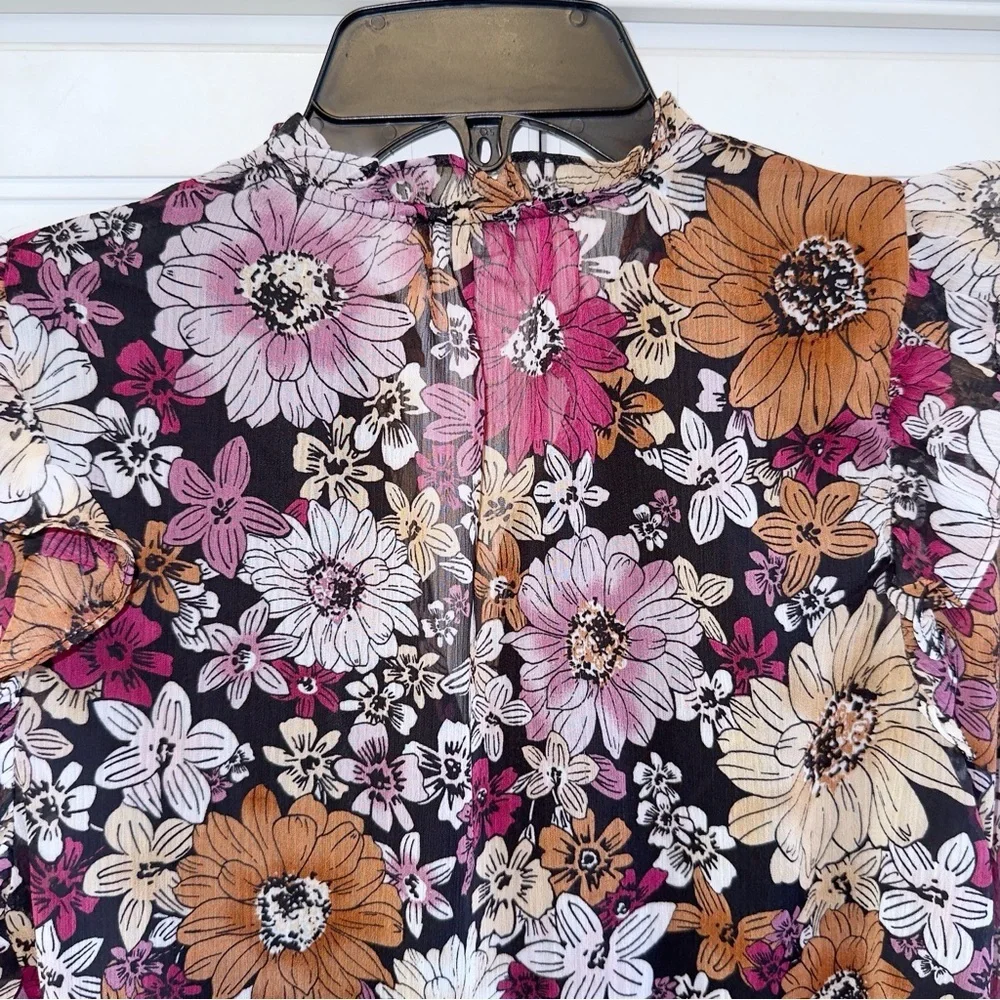Steve Madden Floral Me Not Top Women's Blouse Multicolor Red Small CottageCore